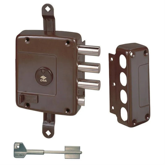Serrure CISA apparente 5 points grade 6 EN 12209 avec tige verticale et 3 clés cryptées anti-copie – haute sécurité
