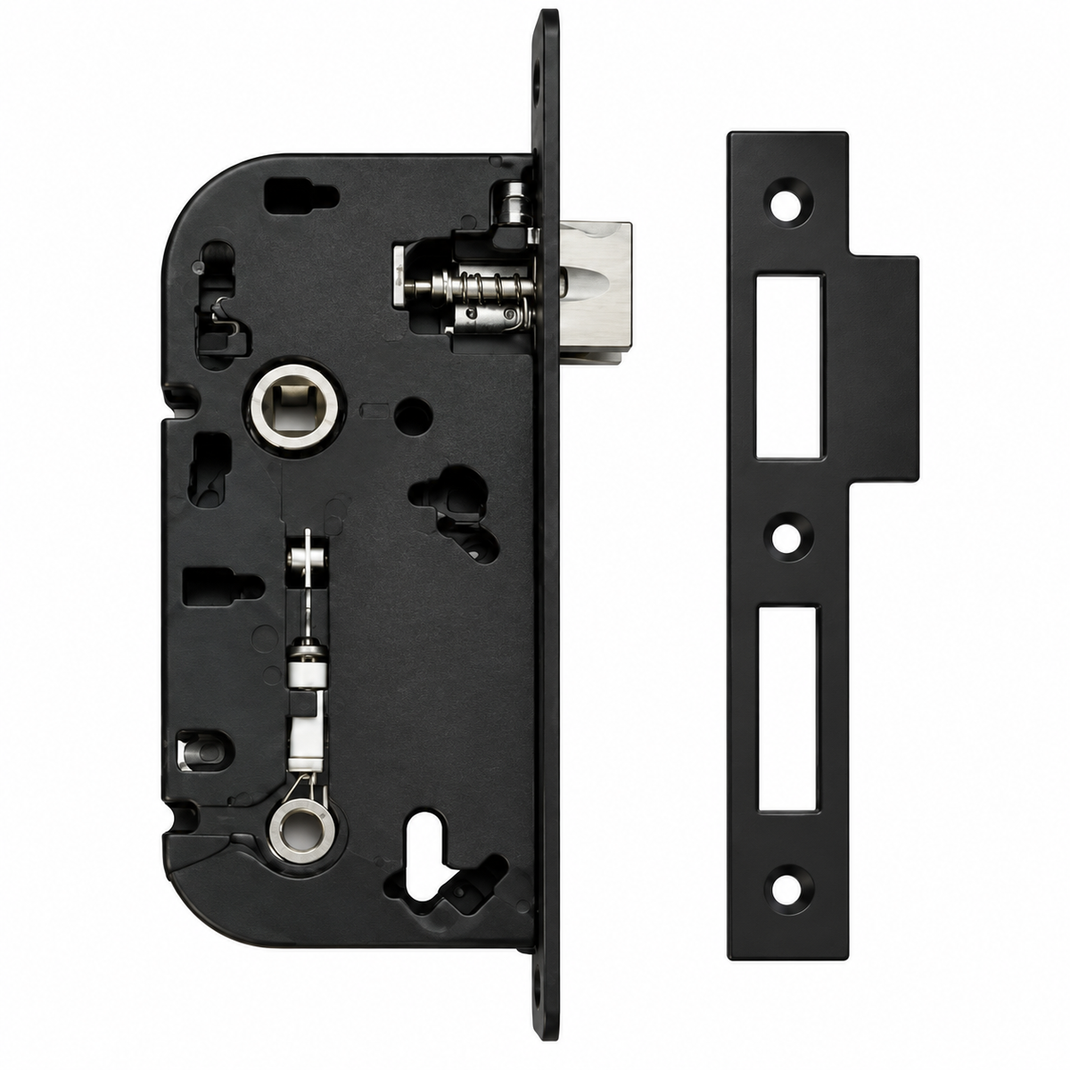 Serrure encastrée WC 210C ART DOOR — finitions Noir et Satiné, serrurerie encastrée pour porte, quincaillerie et sécurité de porte | SQES Tunisie
