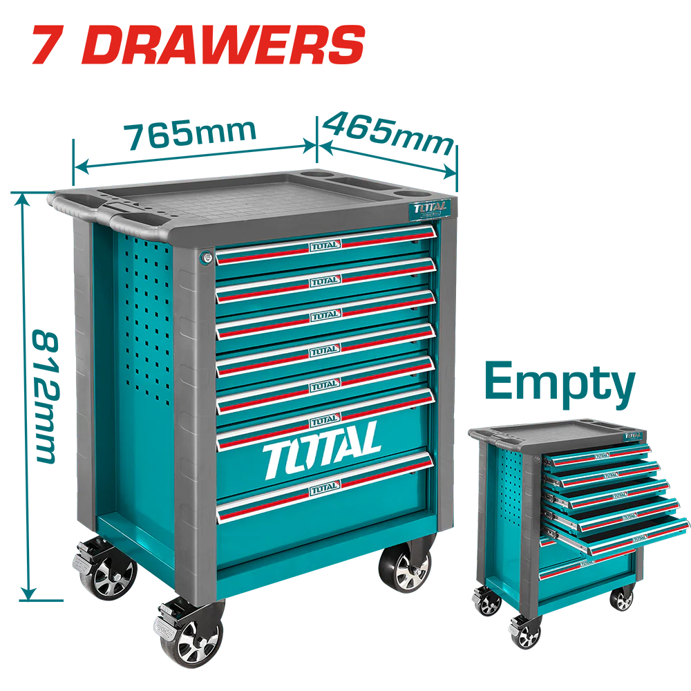 Servante d'atelier TOTAL THRC01071 7 tiroirs vide 765×465×812mm roulettes 5 pouces verrouillage centralisé – SQES Tunisie
