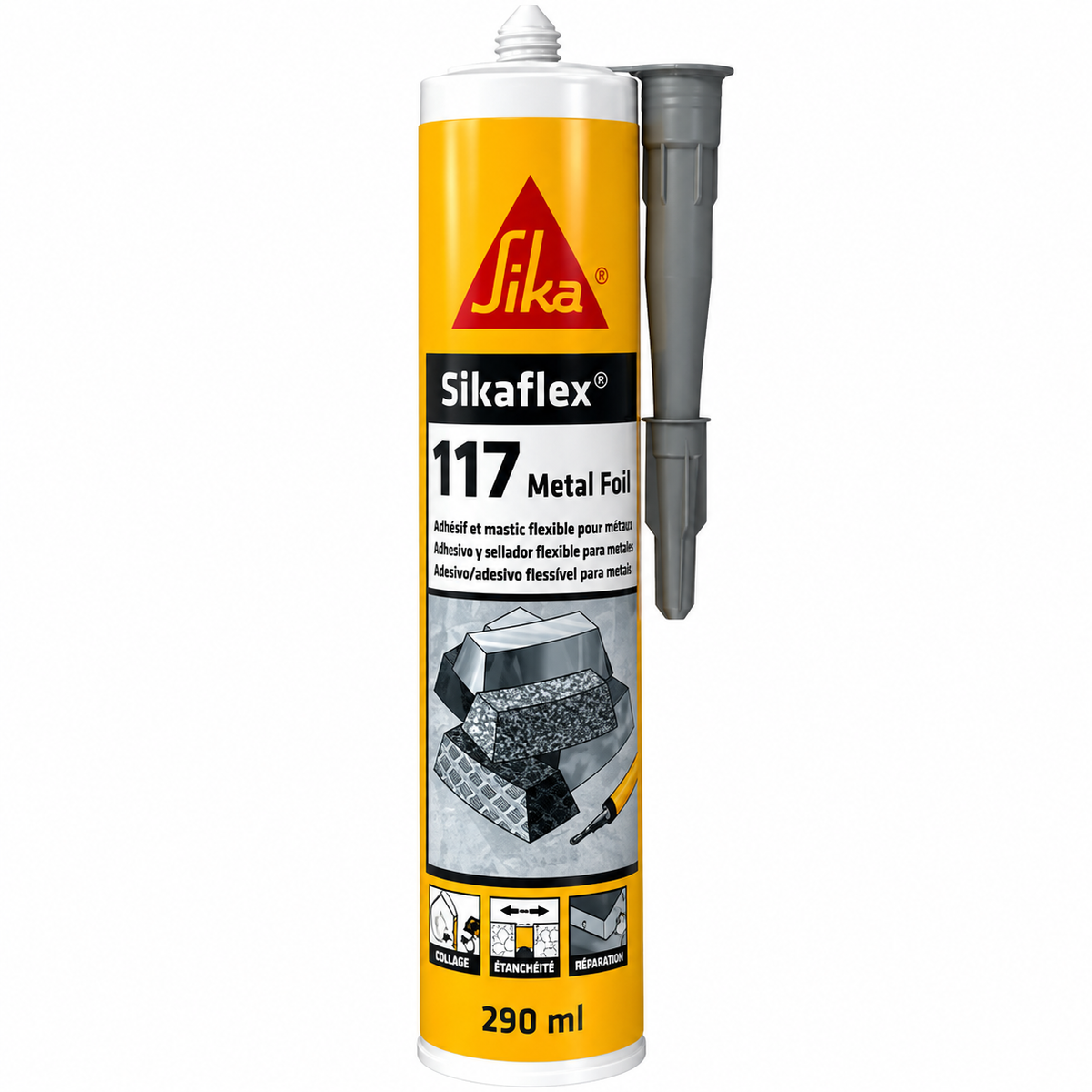 SIKA Sikaflex 117 Metal Force gris clair 290 ml, colle de construction hybride monocomposante pour assemblage de métaux, tôles et bardages en intérieur et extérieur | SQES Tunisie
