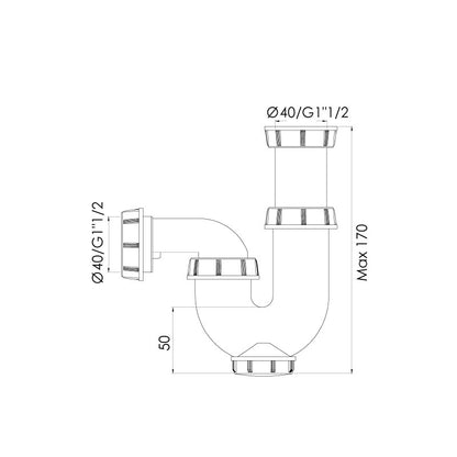 Siphon Cross Ø40 en PVC – 3 sorties – Évacuation Anti-Odeur – EJIM