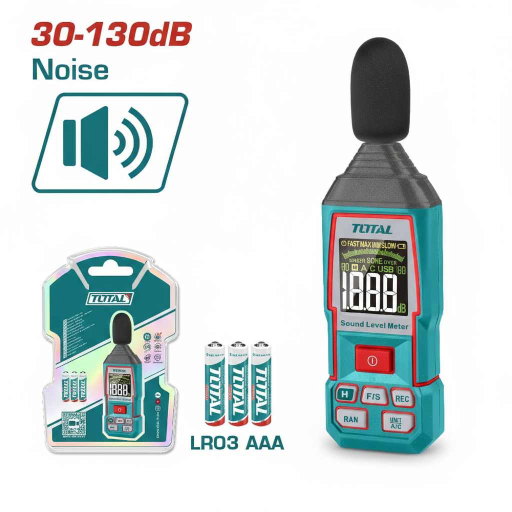 Sonomètre digital professionnel TOTAL TETSL031 mesure sonore 30-130 dB écran LCD rétroéclairé – SQES Tunisie
