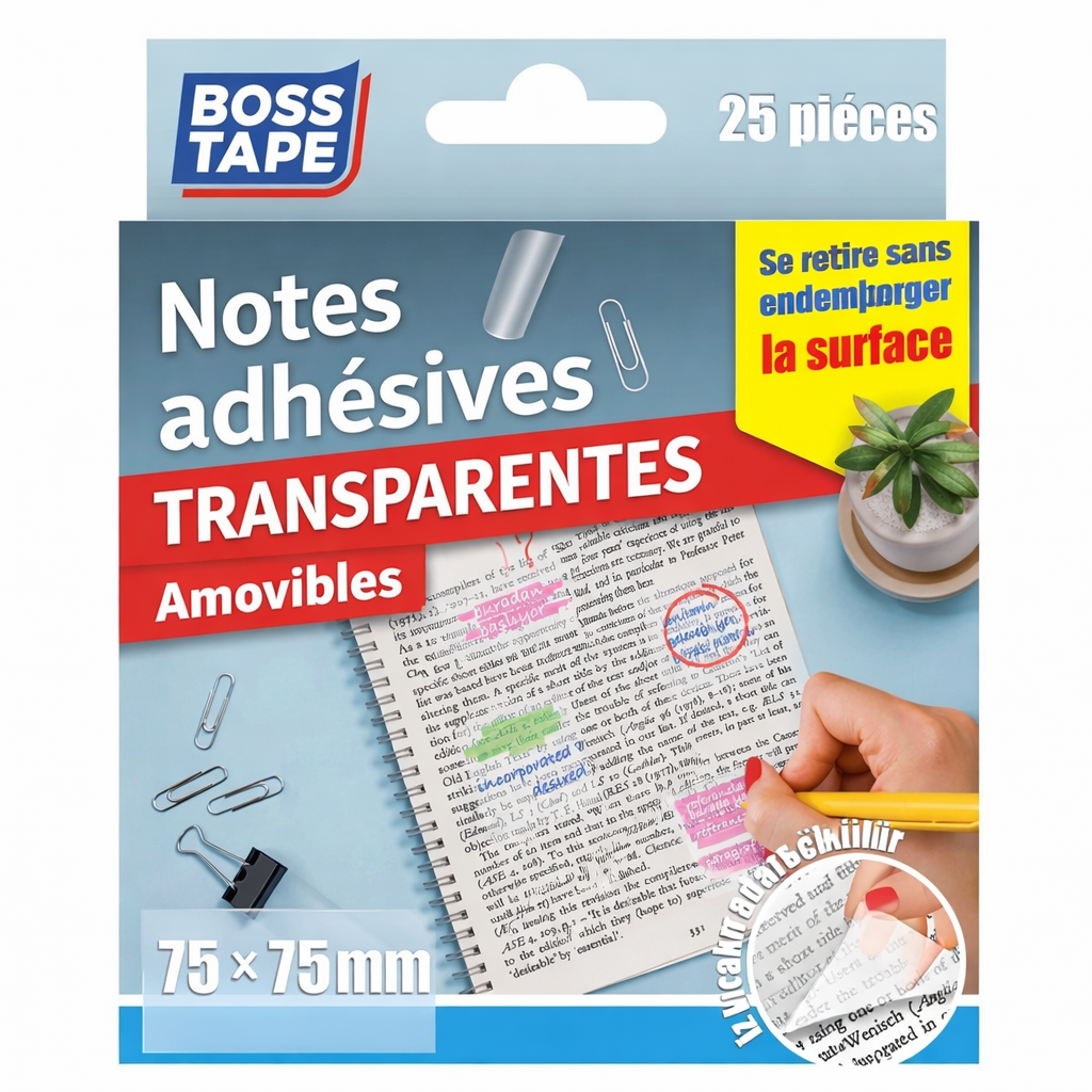 Stickers repositionnables effaçables Boss Tape 75mm x 75mm lot de 25 – organisation bureau, maison et école
