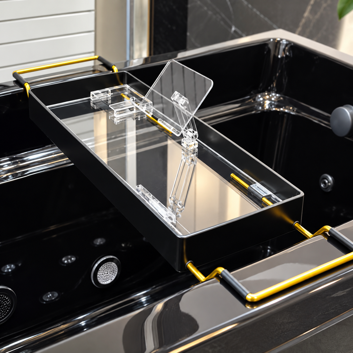 Tablette de baignoire M en aluminium et acrylique, plateau à poser pour garder les accessoires de salle de bain à portée de main | SQES Tunisie
