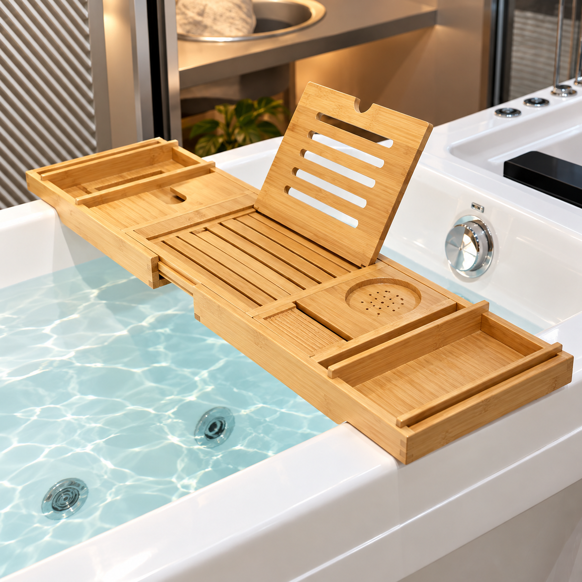 Tablette de baignoire w, plateau à poser sur les bords de la baignoire pour garder les accessoires de salle de bain à portée de main | SQES Tunisie
