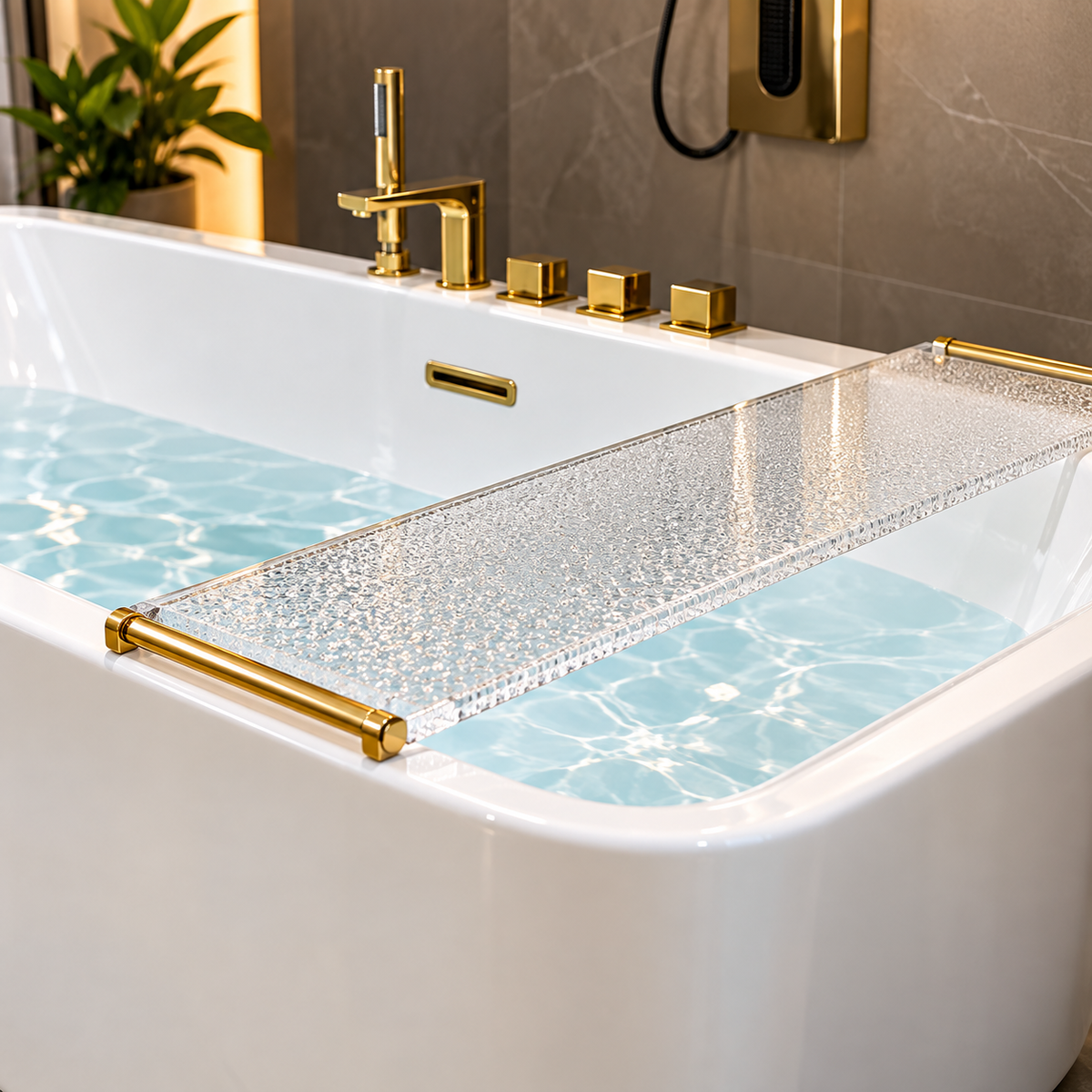 Tablette de baignoire Z en aluminium et acrylique, 80 × 20 × 3 cm, accessoire pour garder les objets de salle de bain à portée de main | SQES Tunisie
