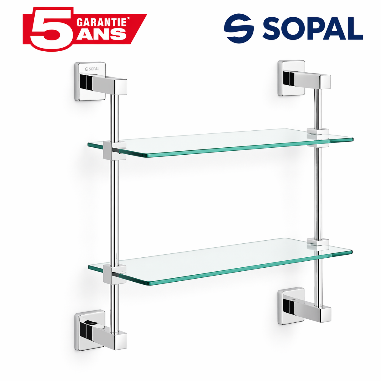 Tablette double en verre SOPAL Ward SB47A04 chromé brillant laiton fixations invisibles | SQES Tunisie
