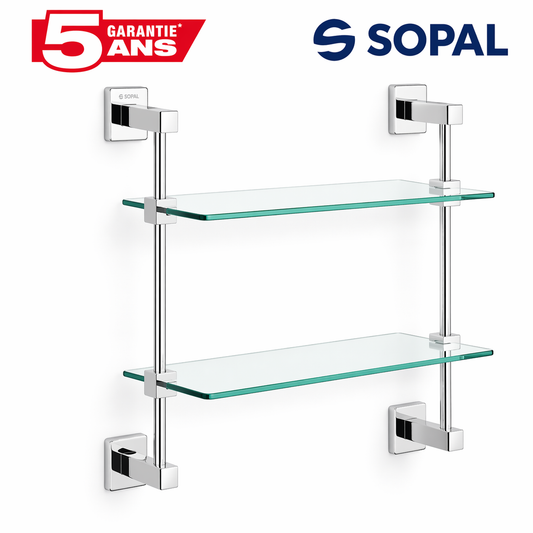 Tablette double en verre SOPAL Ward SB47A04 chromé brillant laiton fixations invisibles | SQES Tunisie
