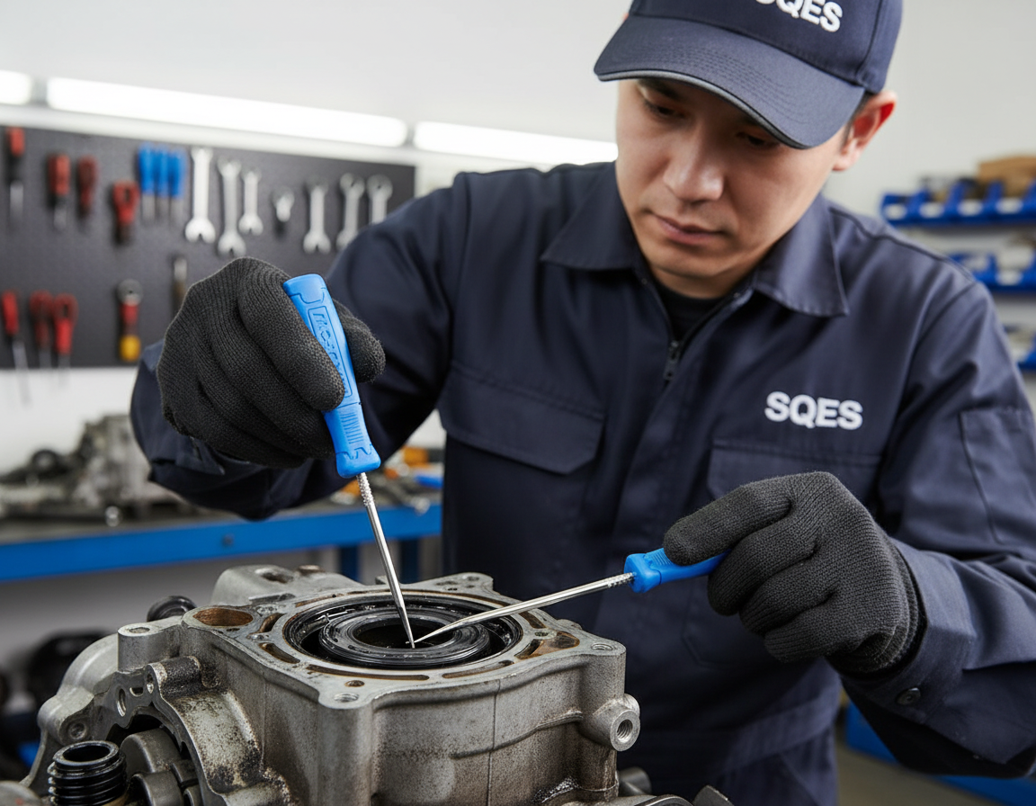 Technicien retirant joint avec piolet droit