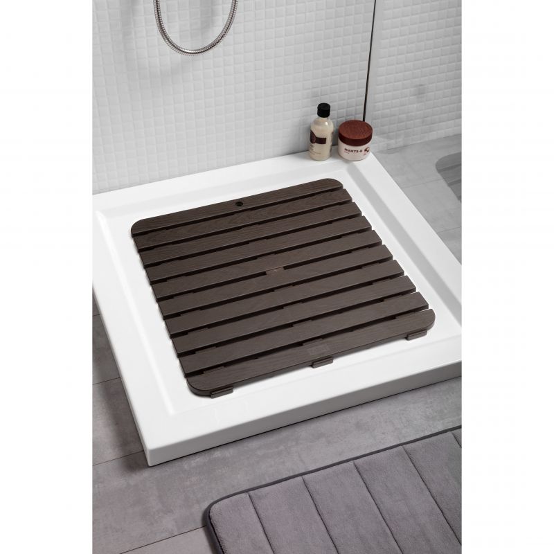 CAILLEBOTIS 55x55 FONCÉ - Tapis Douche Antidérapant Effet Bois