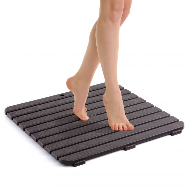 CAILLEBOTIS 55x55 FONCÉ - Tapis Douche Antidérapant Effet Bois