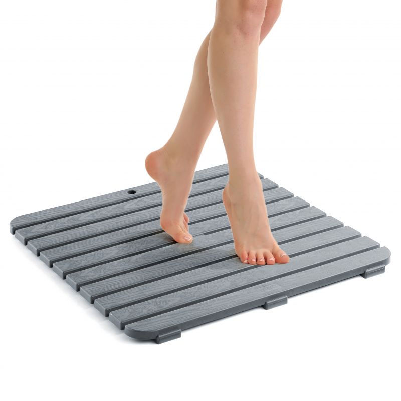 CAILLEBOTIS 55x55 GRIS ANTHRACITE - Tapis Douche Antidérapant Effet Bois