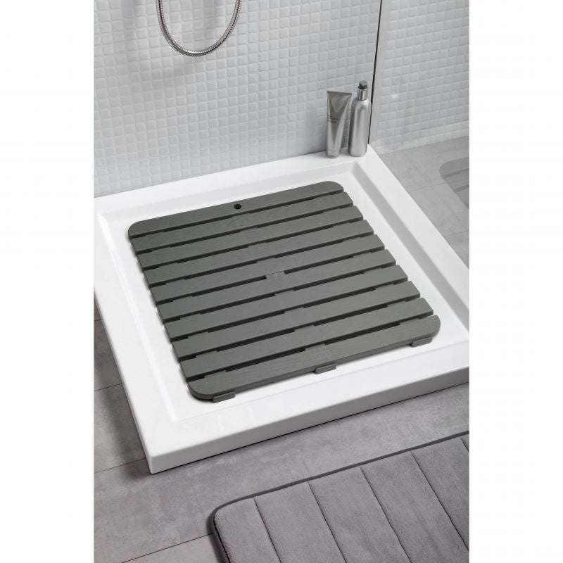 CAILLEBOTIS 55x55 GRIS ANTHRACITE - Tapis Douche Antidérapant Effet Bois