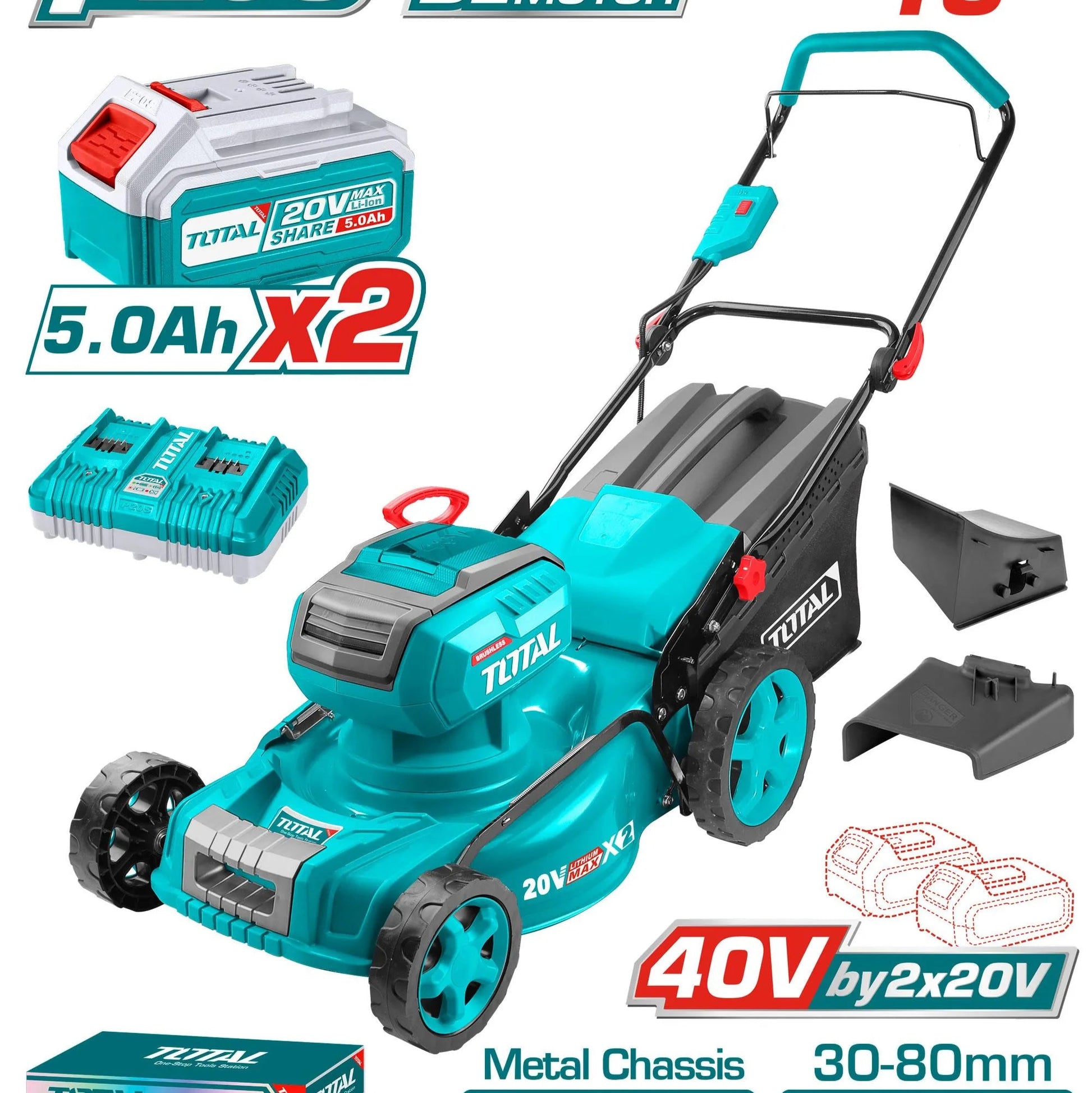 Tondeuse à Gazon Sans Fil TOTAL TLMLI20186 40V Brushless 460mm Bac 60L 3-en-1 Mulching — SQES Tunisie
