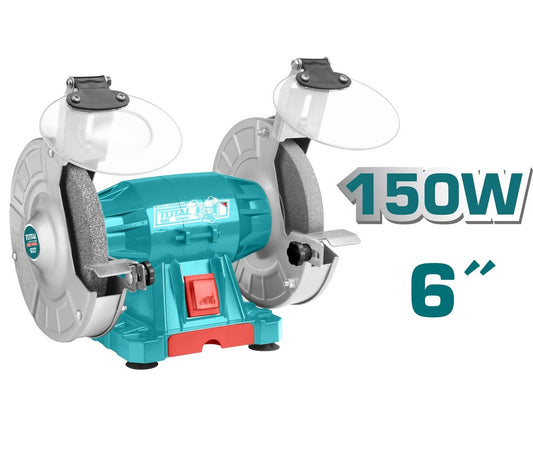 Touret à meuler TOTAL TBG15015 150W – meules 150mm, 2950 tr/min, 230V-50Hz, 5kg, affûtage meulage polissage atelier
