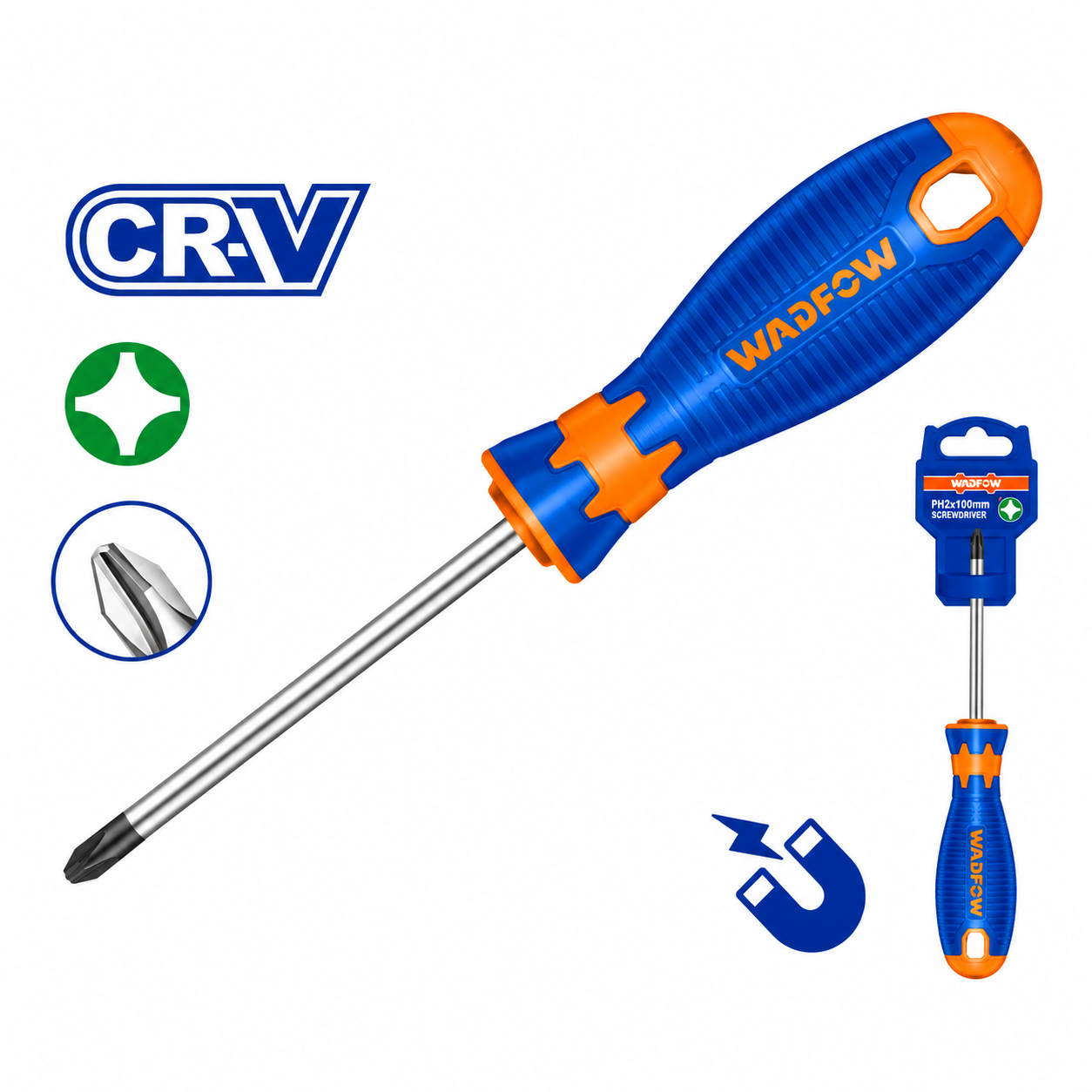 Tournevis Phillips WADFOW WSD2224 PH2 100mm Acier Cr-V Standard Polyvalent | SQES Tunisie
