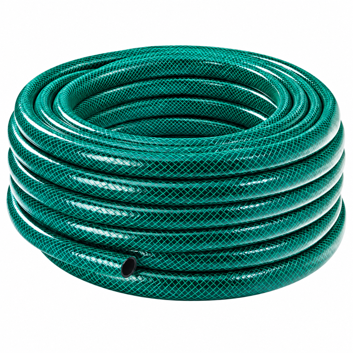 Tuyau d’arrosage vert 19/24 conditionné en rouleau de 50 mètres.
