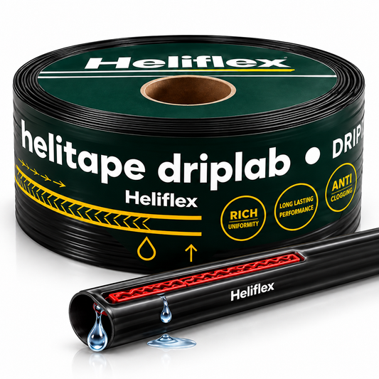 Gaine jetable goutte à goutte HELIFLEX 16 mm, rouleau 3000 m, espacement 10 cm et débit indiqué 1,5 L/h. Configuration 6 mil à vérifier fabricant.
