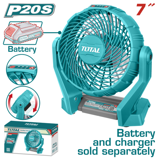 Ventilateur Sans Fil TOTAL TFALI2007 20V P20S 7 Pouces Inclinaison 360° Chantier — SQES Tunisie
