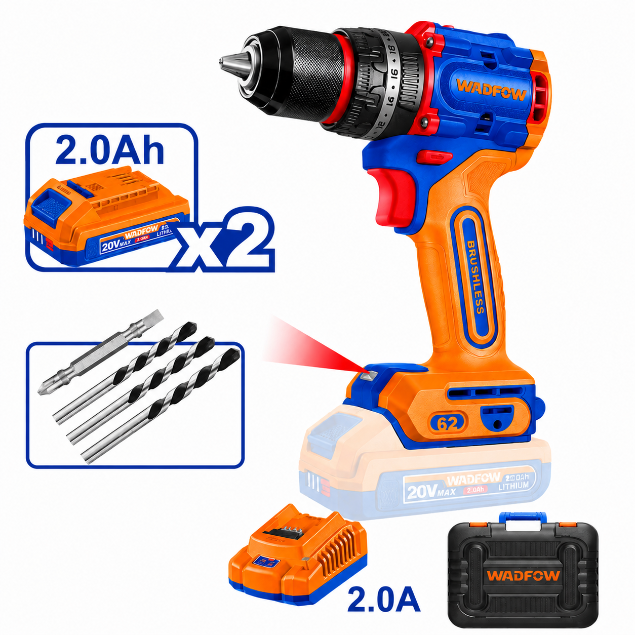 Visseuse à Percussion WADFOW WCDP6281 20V 62 N.m 2 Batteries Sans Fil | SQES Tunisie
