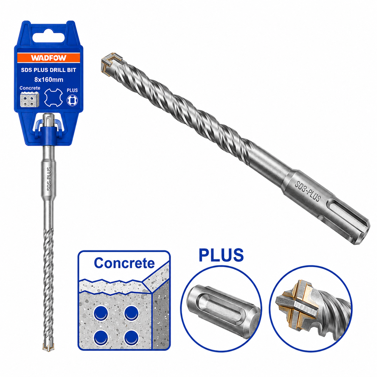 Foret SDS Plus 4 Queues WADFOW 6 8 10 12mm × 160mm — Perçage Béton Brique Maçonnerie Marteau Perforateur | SQES Tunisie
