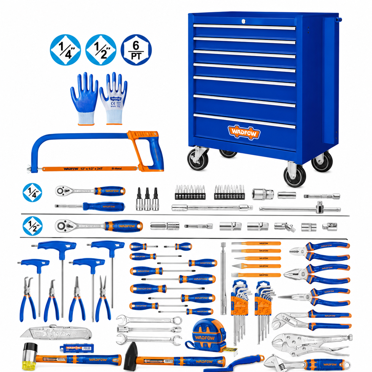 WADFOW WHS3211 — Servante d'Atelier 7 Tiroirs 211 pcs