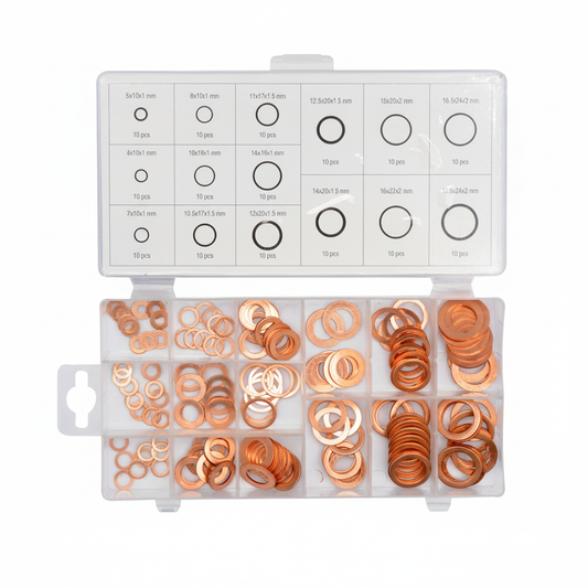 Assortiment 150 rondelles en cuivre YATO YT-06871, joints d'étanchéité filetage métrique, atelier
