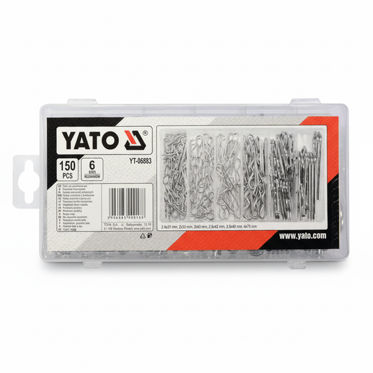 Assortiment 150 goupilles élastiques YATO YT-06883, acier carbone DIN 11024, fixation mécanique pro
