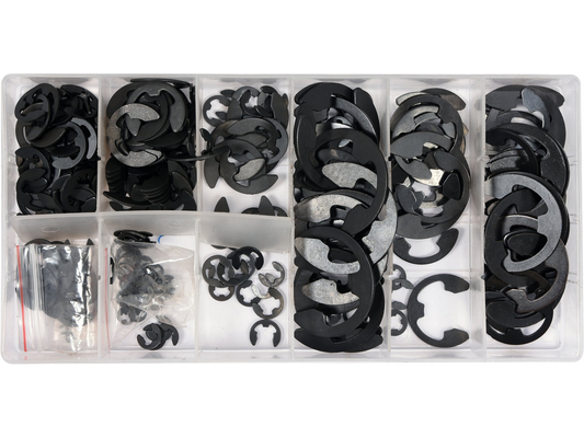 Assortiment 300 goupilles fendues type E YATO YT-06884, acier manganèse DIN 6399, circlips E-clips

