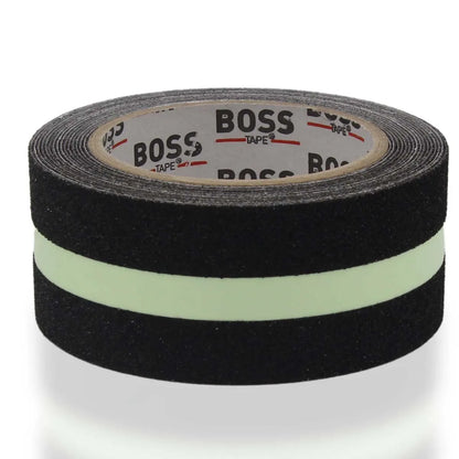 BOSS TAPE Ruban antidérapant adhésif Noir au sol pour escaliers avec bande réfléchissante vert fluorescent - SQES