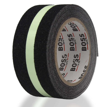 BOSS TAPE Ruban antidérapant adhésif Noir au sol pour escaliers avec bande réfléchissante vert fluorescent - SQES